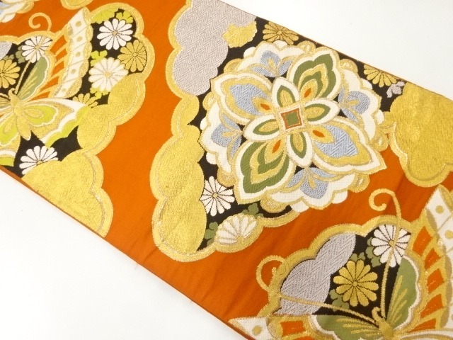 アンティーク　雲に蝶・華紋模様織出し袋帯（材料）